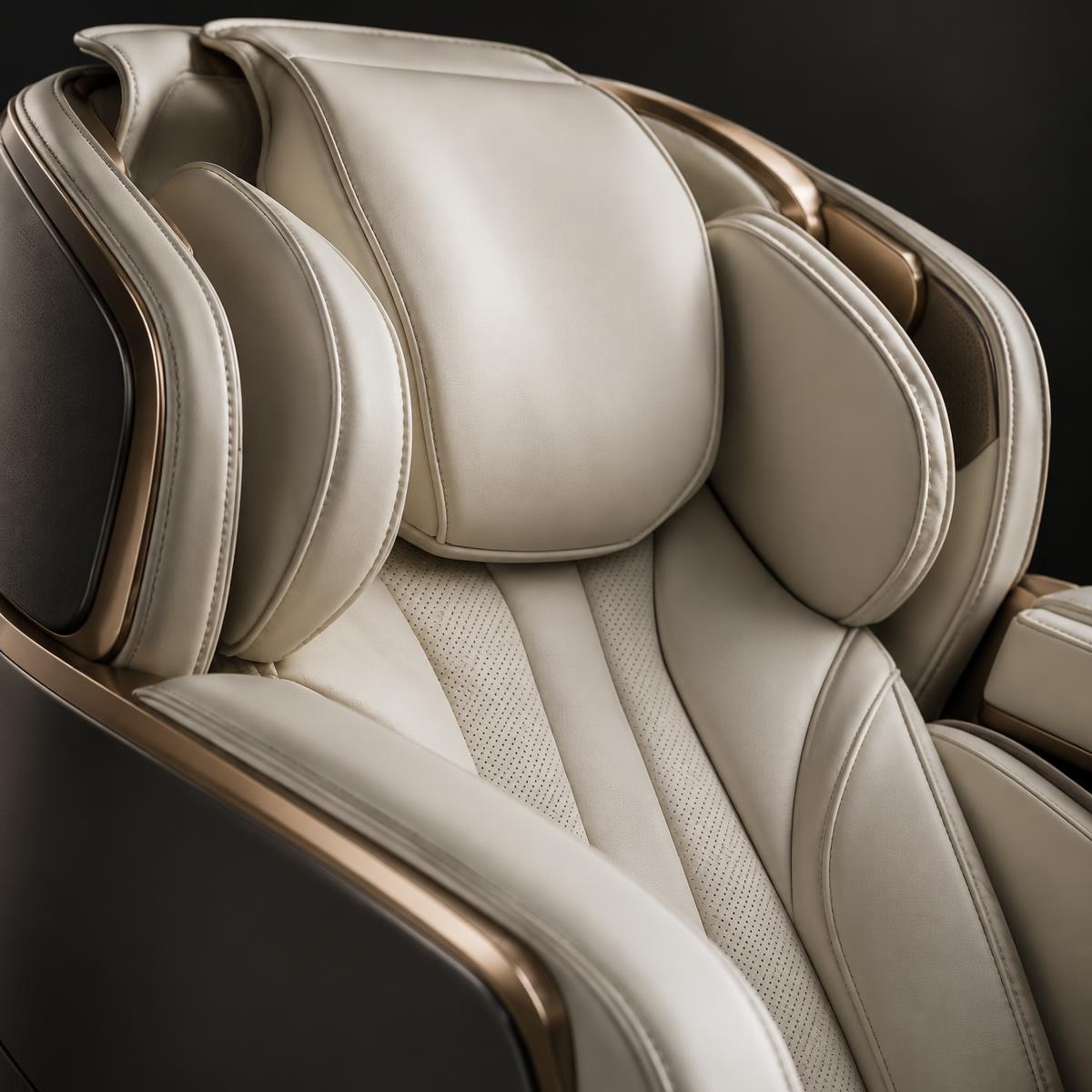 Close-up of the SORA massage chair shoulder and neck upholstery